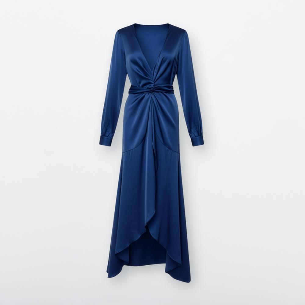 Ananda Long Dress in LUXE - Deep Ocean Blue