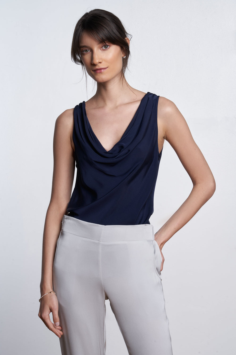 Paris Cowl Neck Top - Navy